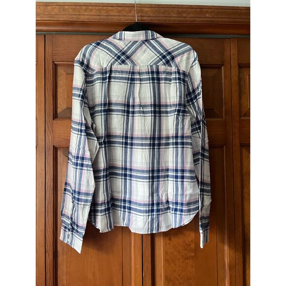 NWT Untuckit Womens De Toren Flannel Plaid Button Up Shirt White Pink Blue SZ 18 - Picture 10 of 13